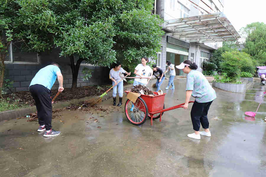 洪水过后，鲜艳的党旗迎风飘扬